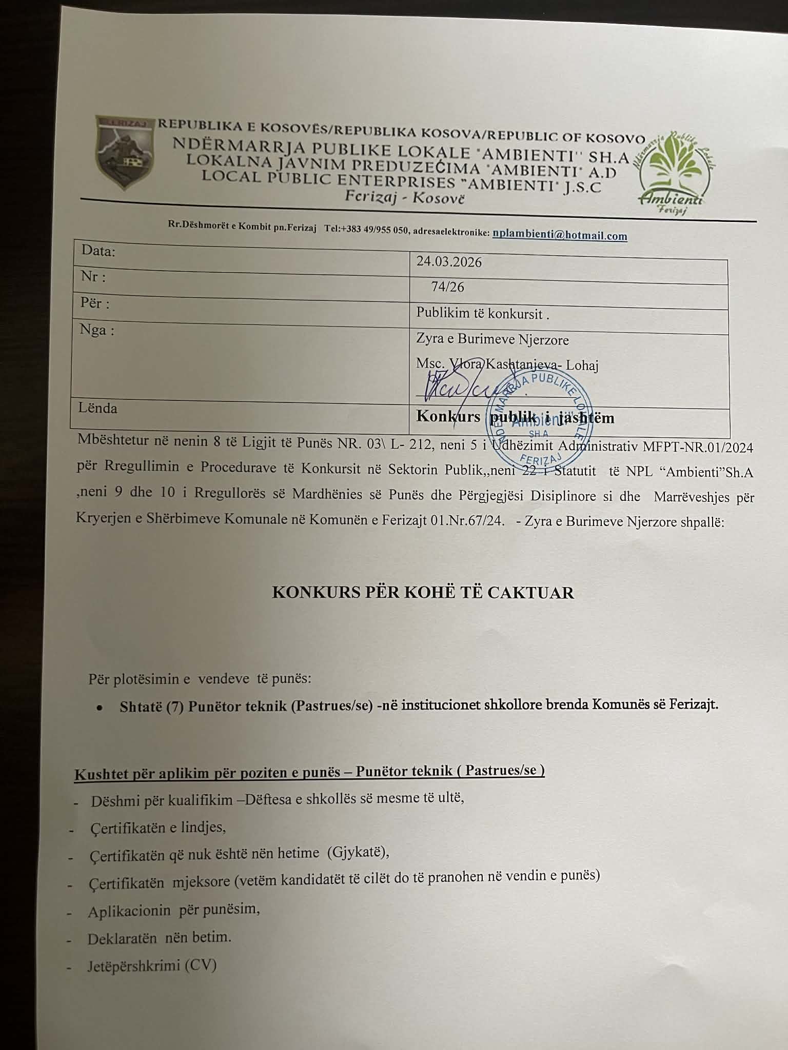 KONKUR PER KOHE TE CAKTUAR