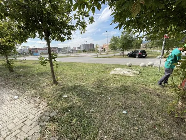 Kositja e barit, largimi i mbeturinave, pastrimi i trotuarit të ecjes për këmbësor në Rr. "Brahim Ademi", në fillim nga Salla e Sporteve deri tek Lapidari "Naim Beka".