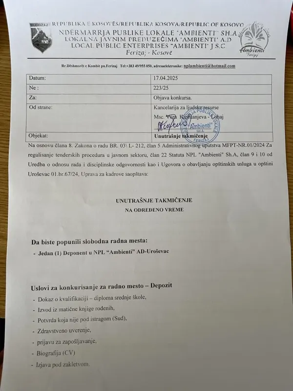 KONKURS PER KOHE TE CAKTUAR
