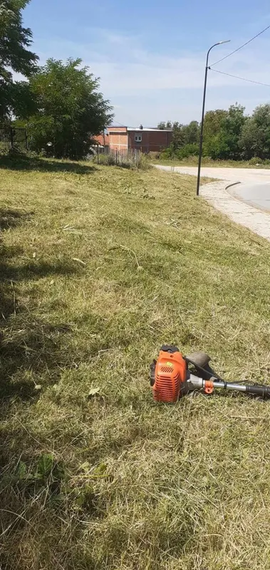 Kositja dhe pastrimi i barit, në hapësirën e gjelbërt para Xhamisë dhe vorrezave në fshatin Rahovicë.