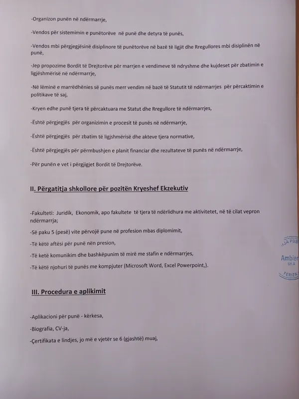 Konkurs për Kryeshef Ekzekutiv