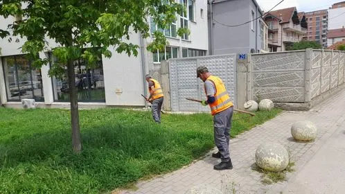 Kositja e barit dhe pastrimi i hapësirës së gjelbërt në Rr. "Vëllezërit Gërvalla".