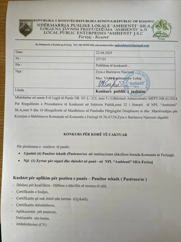 KONKURS PER KOHE TE CAKTUAR