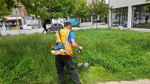 Kositja e barit dhe pastrimi i hapësirës së gjelbërt në Rr. "Vëllezërit Gërvalla".