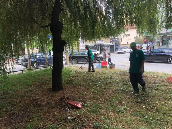 Mirëmbajtja e hapësirave gjelbëruese, mbledhja e mbeturinave, kositja dhe pastrimi i barit në parkun mbrapa banesave dhe në oborrin para banesave kolektive në rrugën "Vëllezërit Gërvalla".